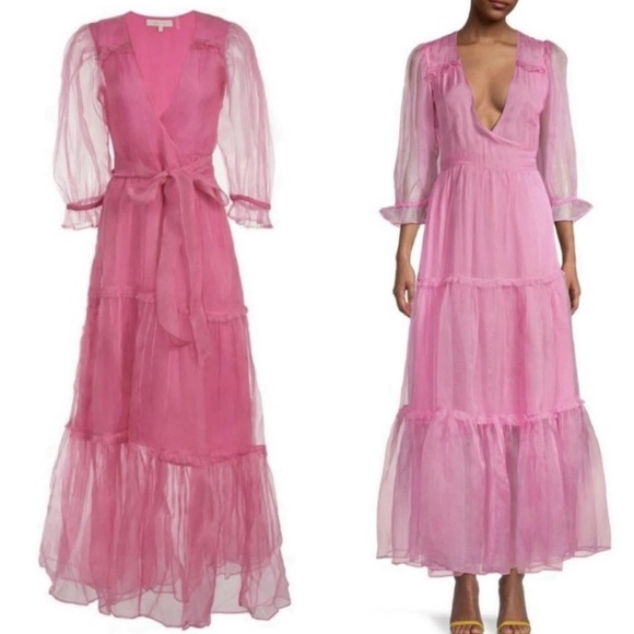 LoveShackFancy Dresses & Skirts - Loveshackfancy Stormi Wrap Maxi Dress Barbie Pink Silk Size Petite / XS